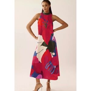 Farm Rio for Anthropologie Red Tropical Floral High Neck Maxi Dress XL NEW